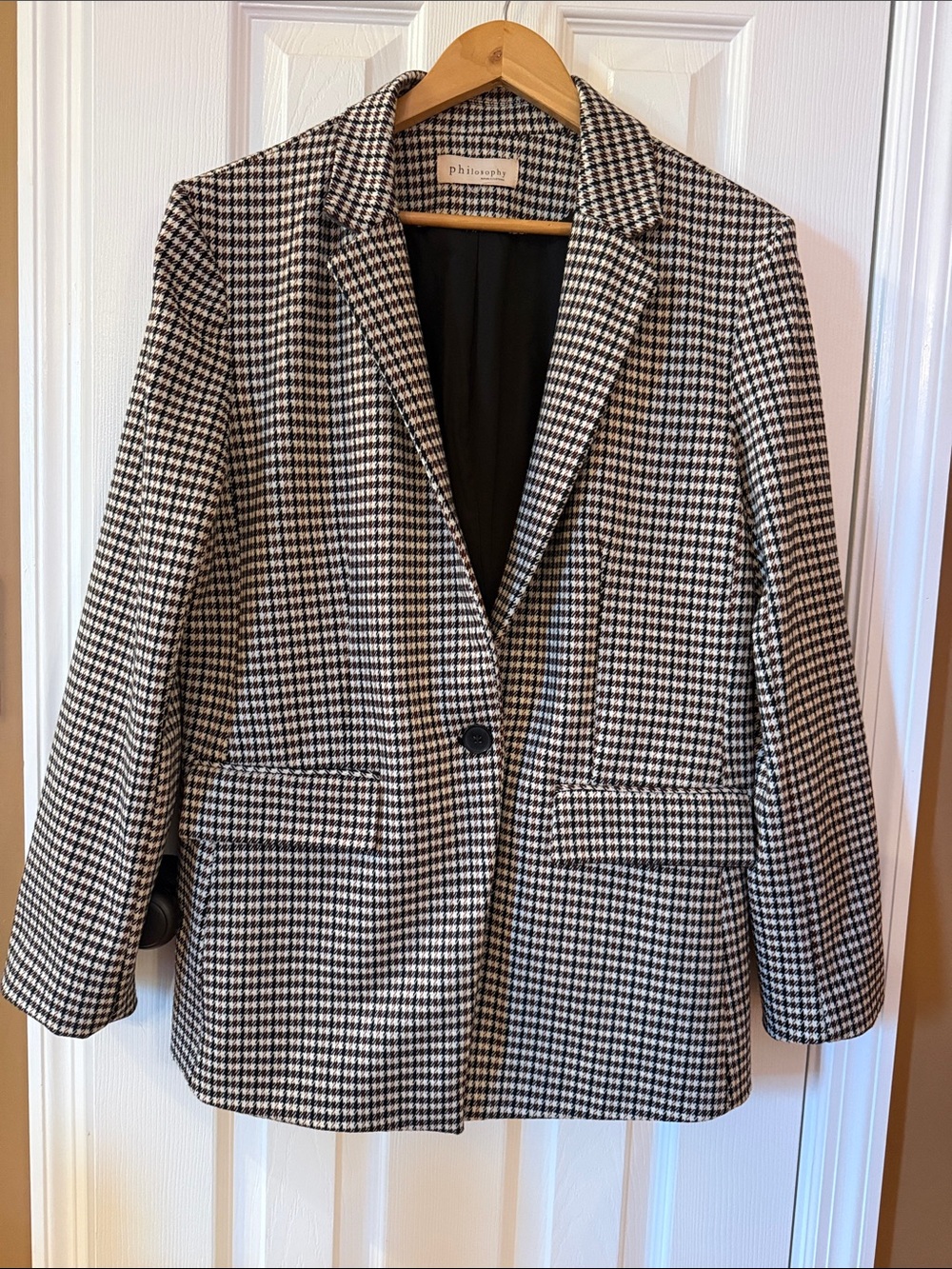 Philosophy Black and White Houndstooth Single-Button Blazer